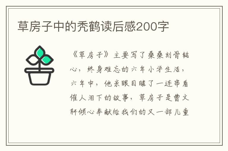 草房子中的禿鶴讀后感200字