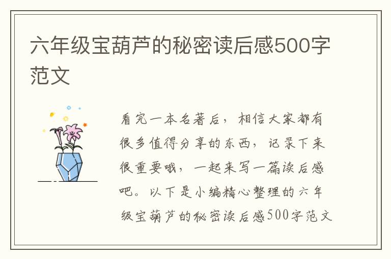 六年級寶葫蘆的秘密讀后感500字范文