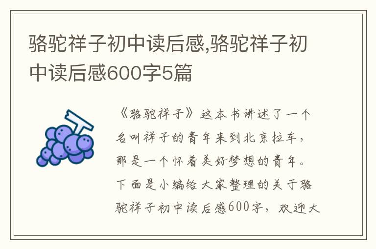 駱駝祥子初中讀后感,駱駝祥子初中讀后感600字5篇