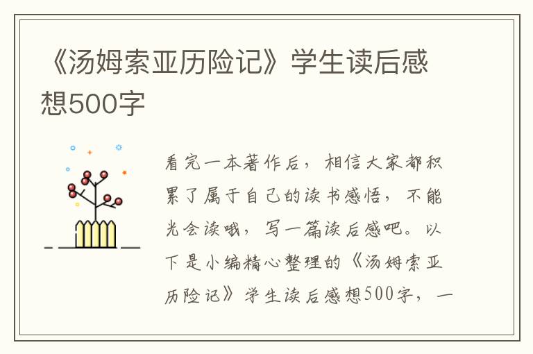 《湯姆索亞歷險(xiǎn)記》學(xué)生讀后感想500字