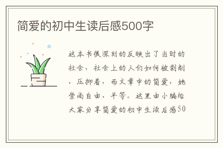 簡愛的初中生讀后感500字