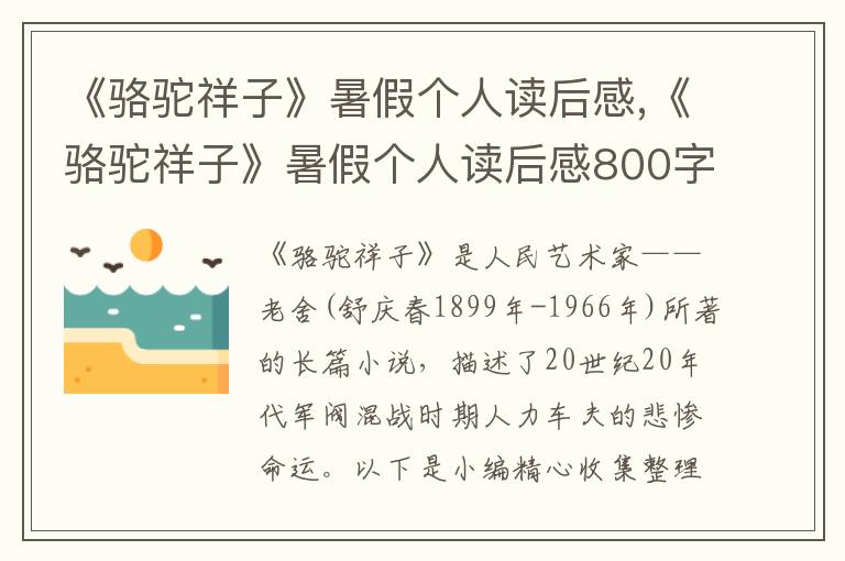 《駱駝祥子》暑假個人讀后感,《駱駝祥子》暑假個人讀后感800字范本