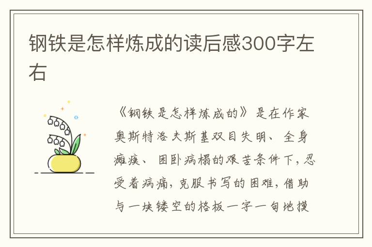 鋼鐵是怎樣煉成的讀后感300字左右