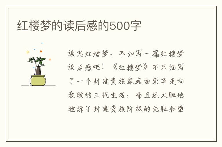 紅樓夢(mèng)的讀后感的500字