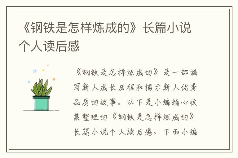 《鋼鐵是怎樣煉成的》長篇小說個人讀后感