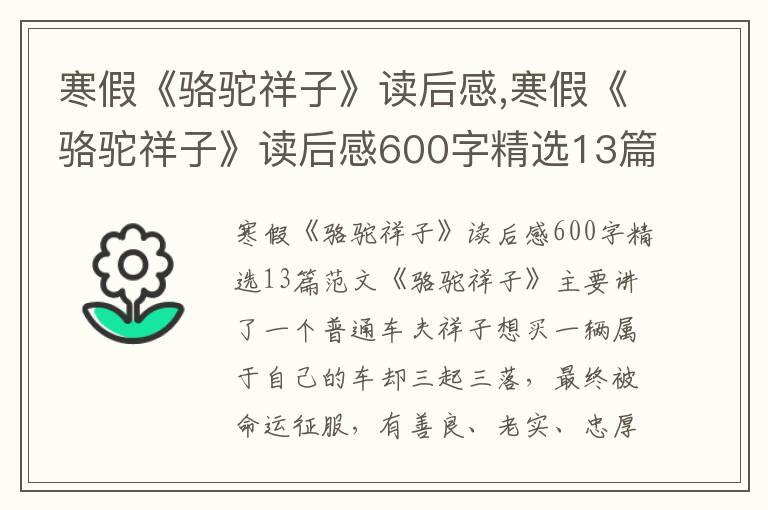 寒假《駱駝祥子》讀后感,寒假《駱駝祥子》讀后感600字精選13篇