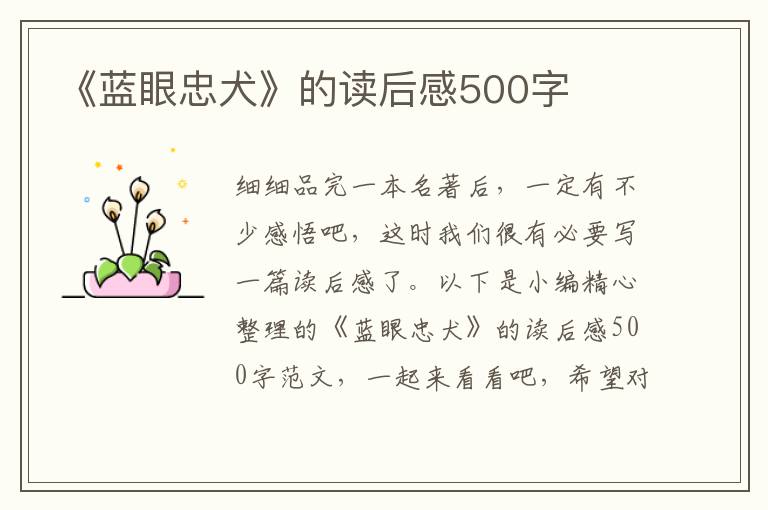 《藍(lán)眼忠犬》的讀后感500字