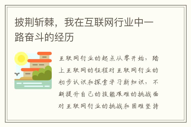 披荊斬棘，我在互聯網行業中一路奮斗的經歷