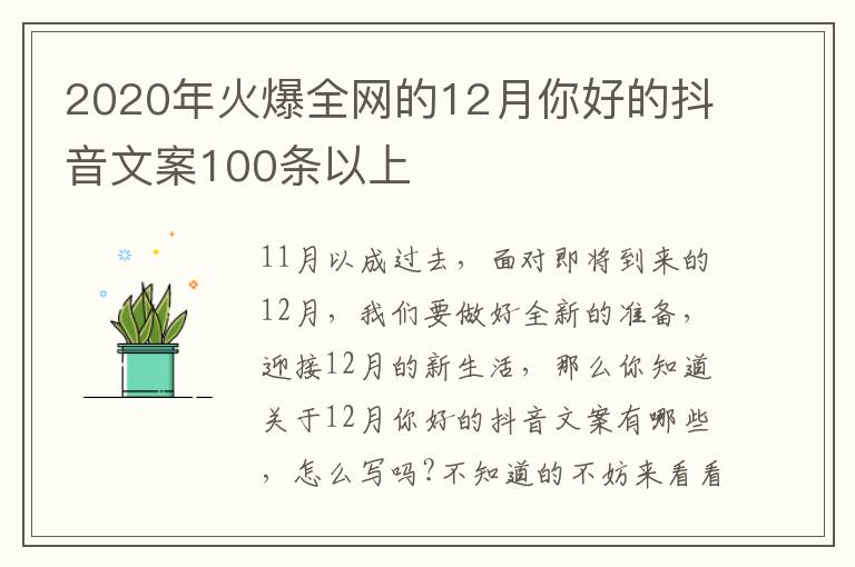 2020年火爆全網的12月你好的抖音文案100條以上