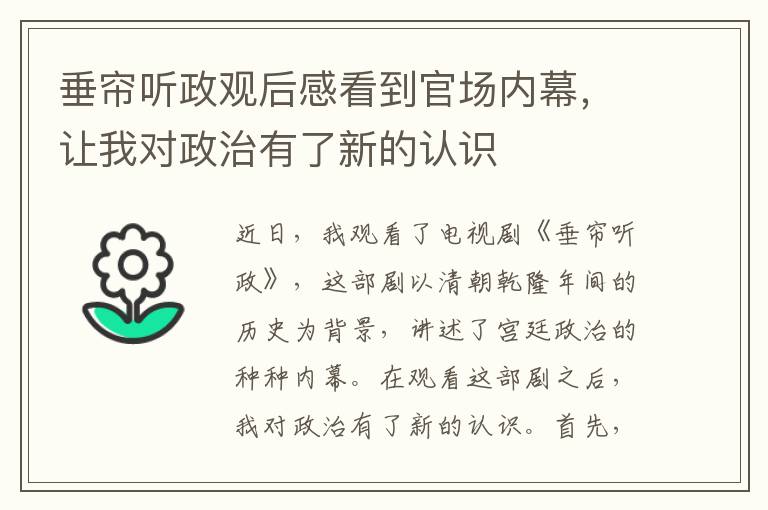 垂簾聽政觀后感看到官場內幕，讓我對政治有了新的認識