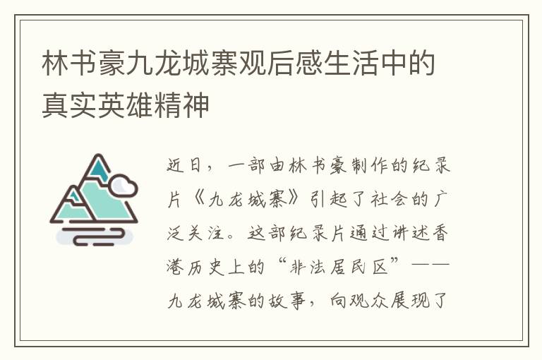 林書豪九龍城寨觀后感生活中的真實英雄精神