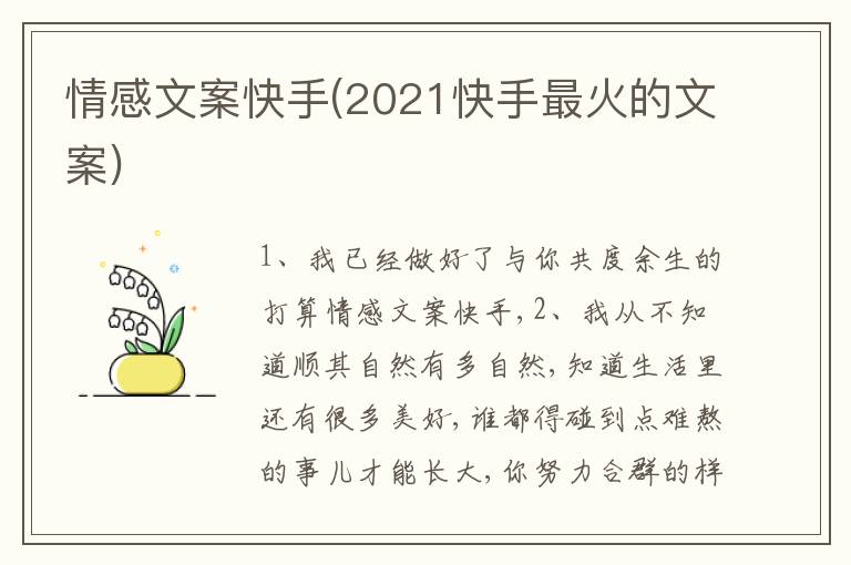 情感文案快手(2021快手最火的文案)