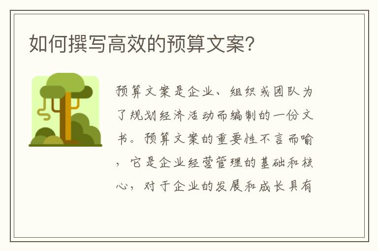 如何撰寫高效的預(yù)算文案？