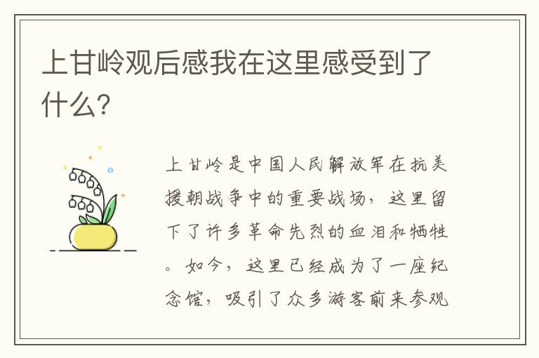 上甘嶺觀后感我在這里感受到了什么？