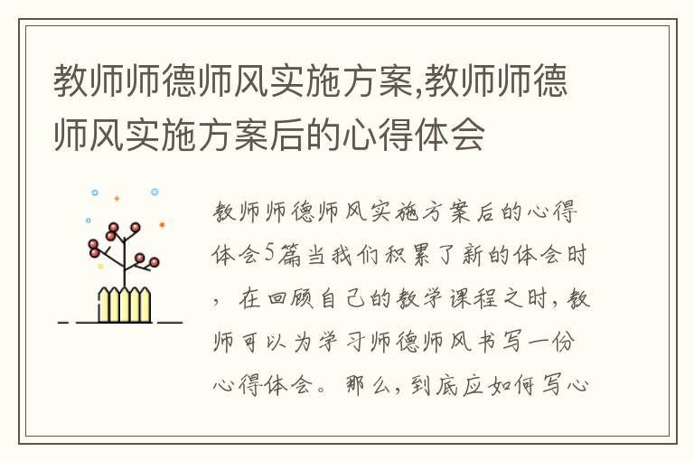 教師師德師風實施方案,教師師德師風實施方案后的心得體會