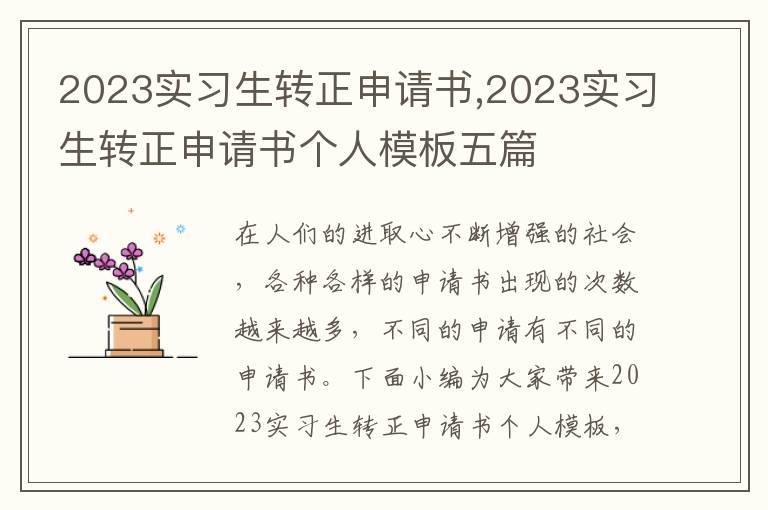 2023實習生轉正申請書,2023實習生轉正申請書個人模板五篇