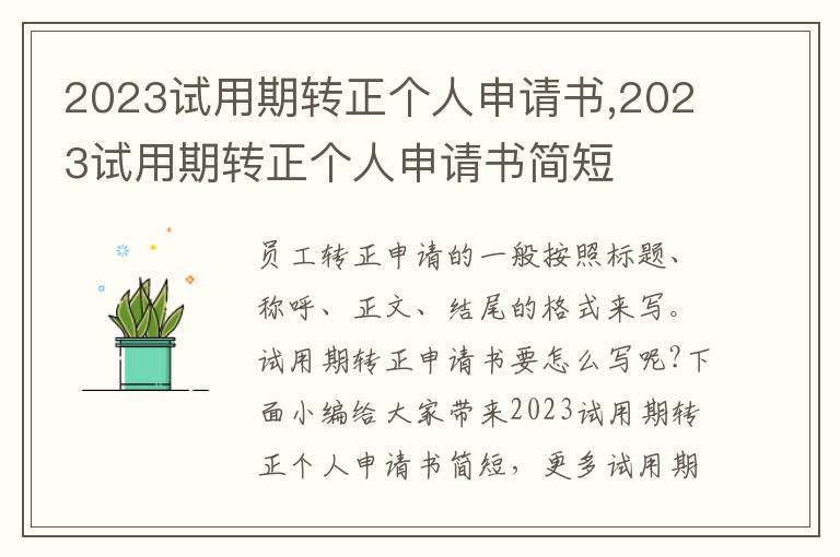 2023試用期轉正個人申請書,2023試用期轉正個人申請書簡短