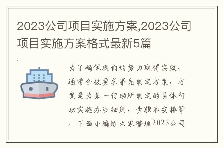 2023公司項目實施方案,2023公司項目實施方案格式最新5篇