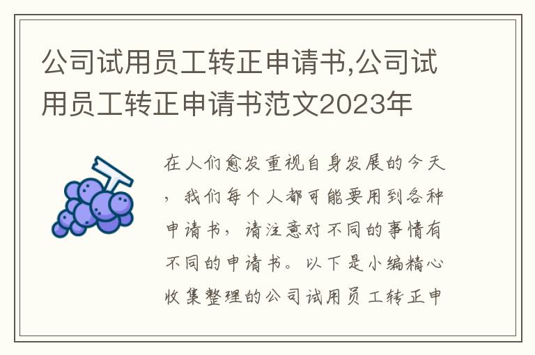 公司試用員工轉正申請書,公司試用員工轉正申請書范文2023年