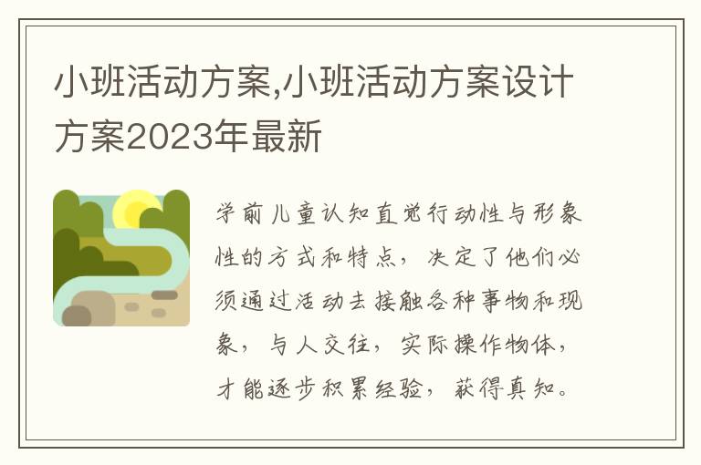 小班活動方案,小班活動方案設計方案2023年最新