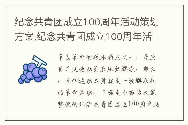 紀念共青團成立100周年活動策劃方案,紀念共青團成立100周年活動策劃方案（5篇）