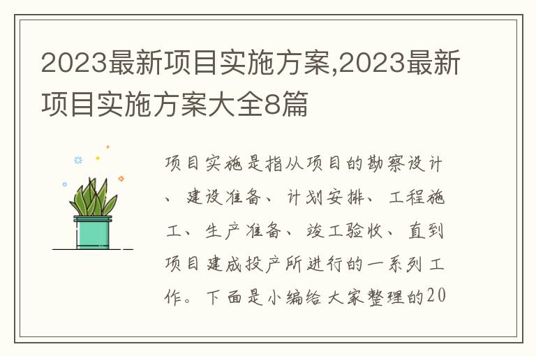 2023最新項目實施方案,2023最新項目實施方案大全8篇