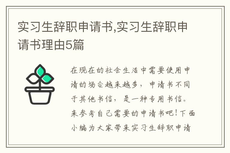 實習生辭職申請書,實習生辭職申請書理由5篇