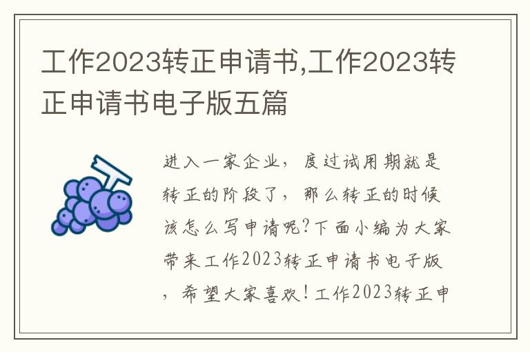 工作2023轉正申請書,工作2023轉正申請書電子版五篇