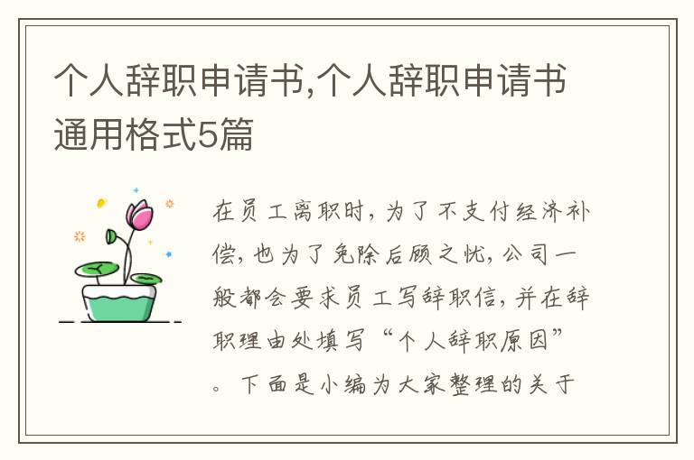 個人辭職申請書,個人辭職申請書通用格式5篇