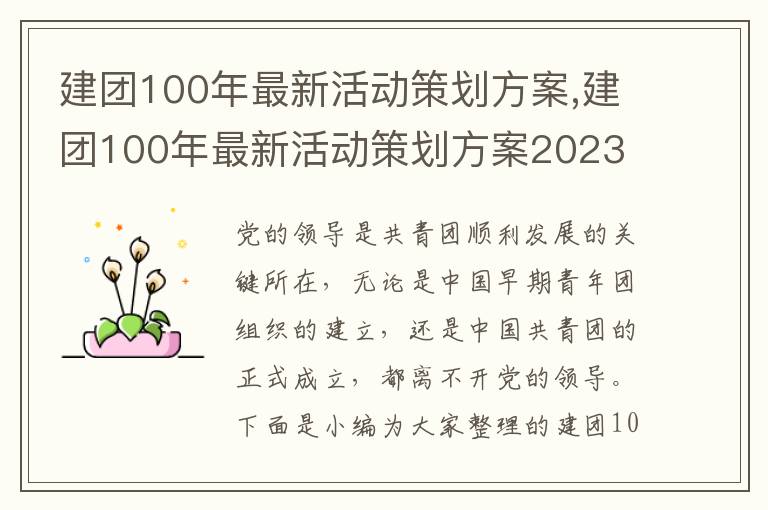 建團100年最新活動策劃方案,建團100年最新活動策劃方案2023