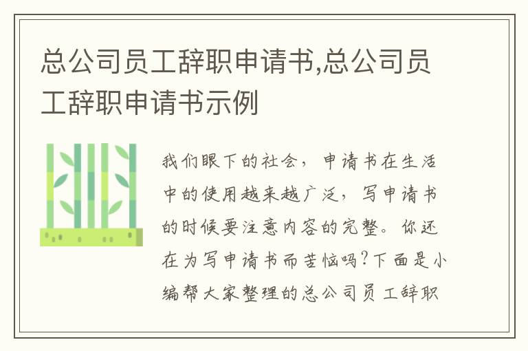 總公司員工辭職申請書,總公司員工辭職申請書示例