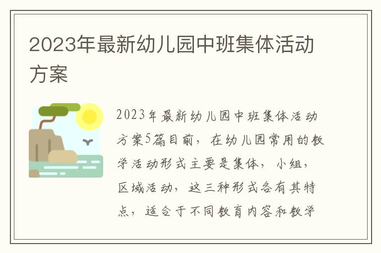 2023年最新幼兒園中班集體活動方案