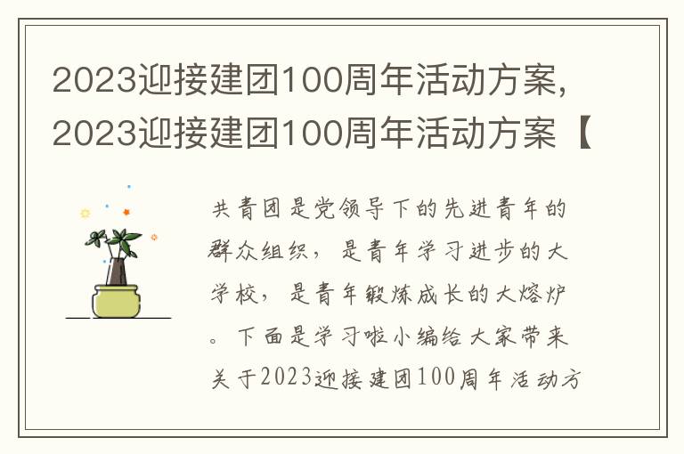 2023迎接建團100周年活動方案,2023迎接建團100周年活動方案【5篇】