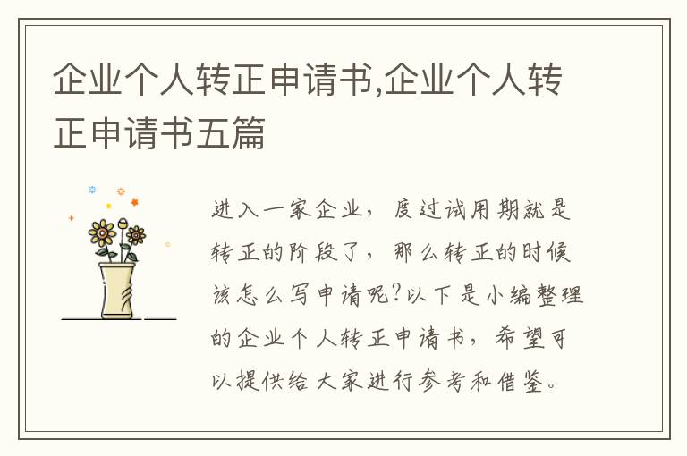 企業個人轉正申請書,企業個人轉正申請書五篇