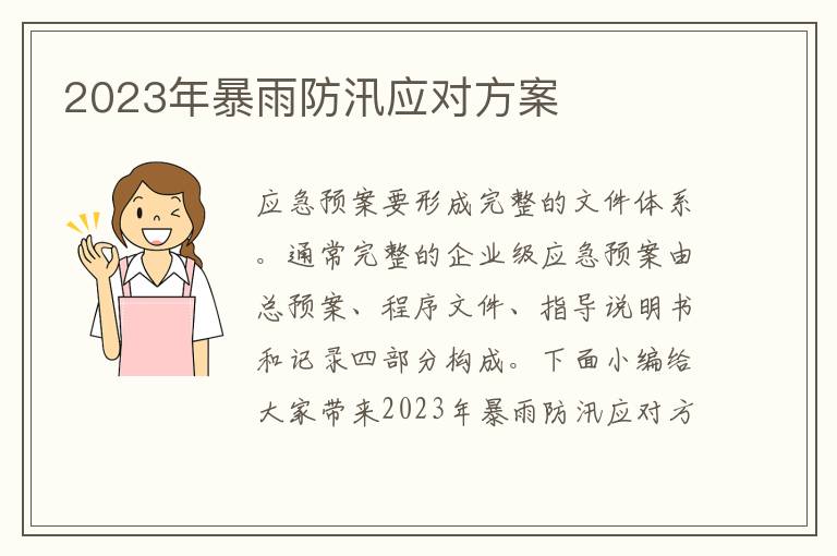 2023年暴雨防汛應對方案