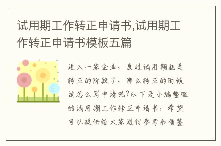 試用期工作轉正申請書,試用期工作轉正申請書模板五篇