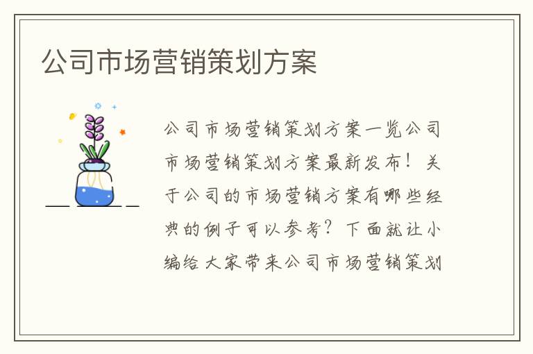 公司市場營銷策劃方案