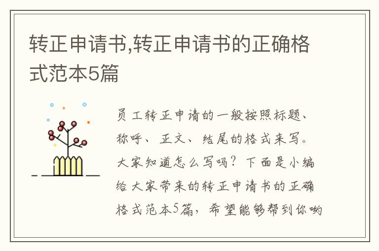 轉正申請書,轉正申請書的正確格式范本5篇