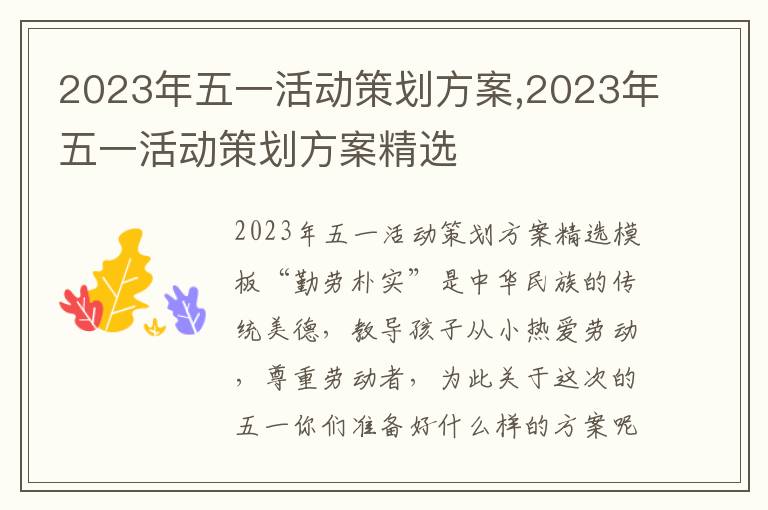 2023年五一活動策劃方案,2023年五一活動策劃方案精選