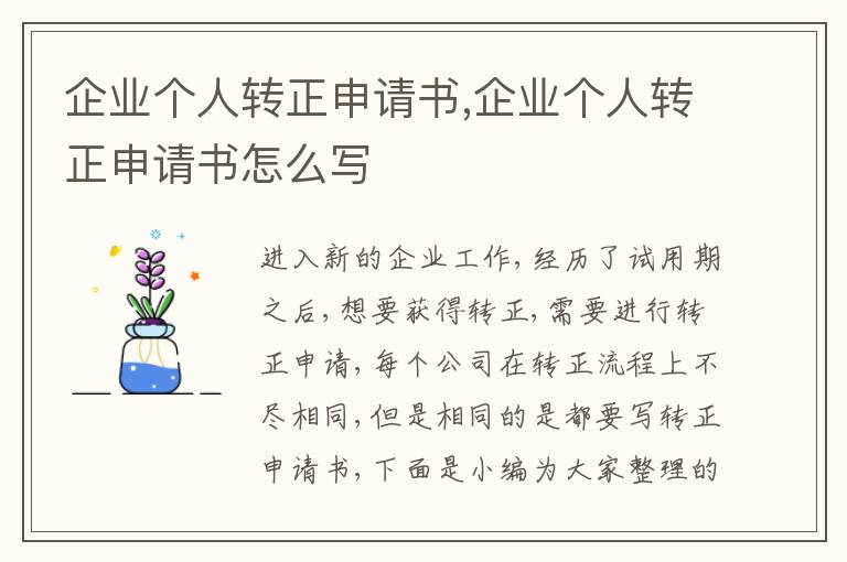 企業個人轉正申請書,企業個人轉正申請書怎么寫