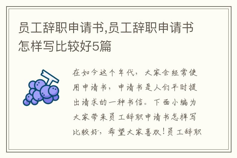 員工辭職申請書,員工辭職申請書怎樣寫比較好5篇