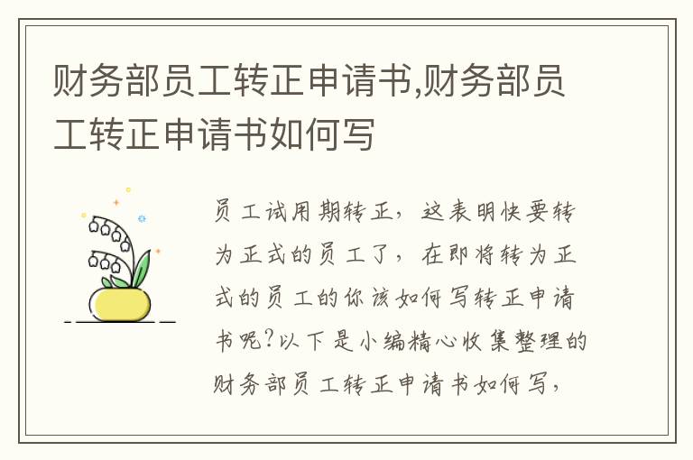 財務部員工轉正申請書,財務部員工轉正申請書如何寫