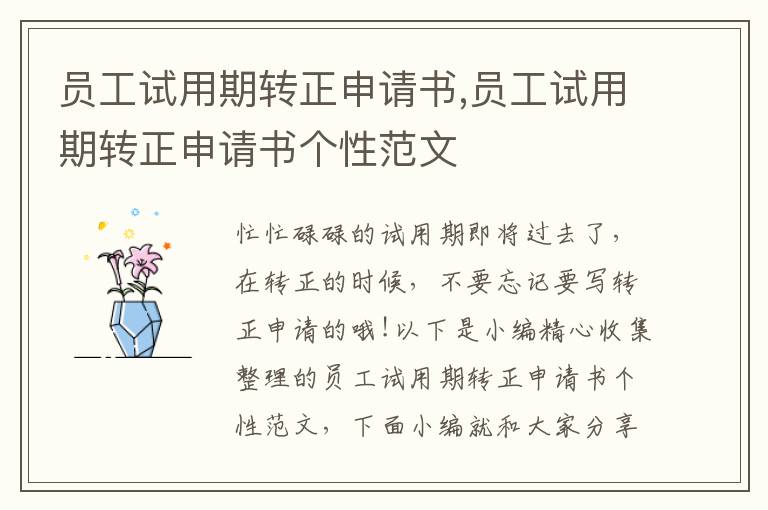 員工試用期轉正申請書,員工試用期轉正申請書個性范文