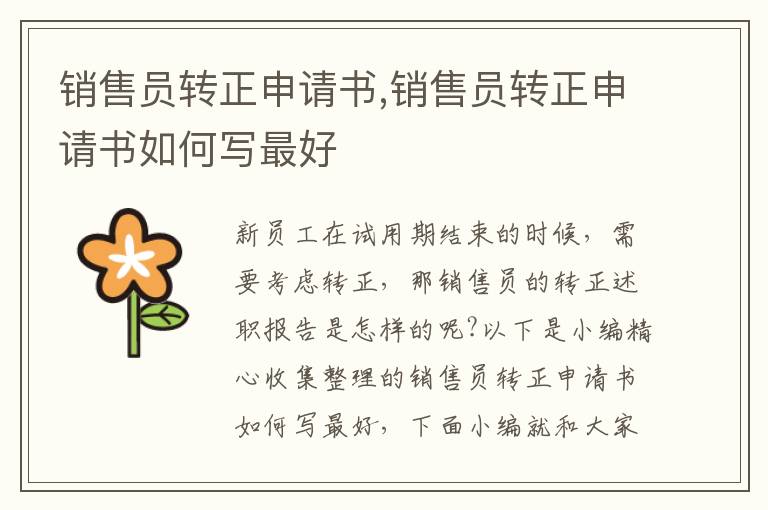 銷售員轉正申請書,銷售員轉正申請書如何寫最好