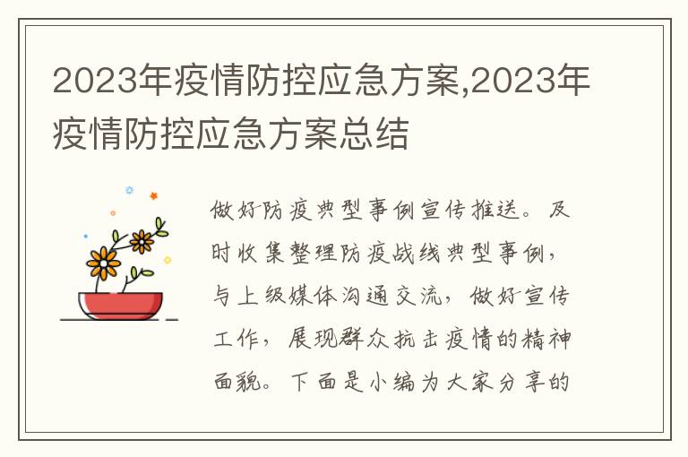 2023年疫情防控應急方案,2023年疫情防控應急方案總結