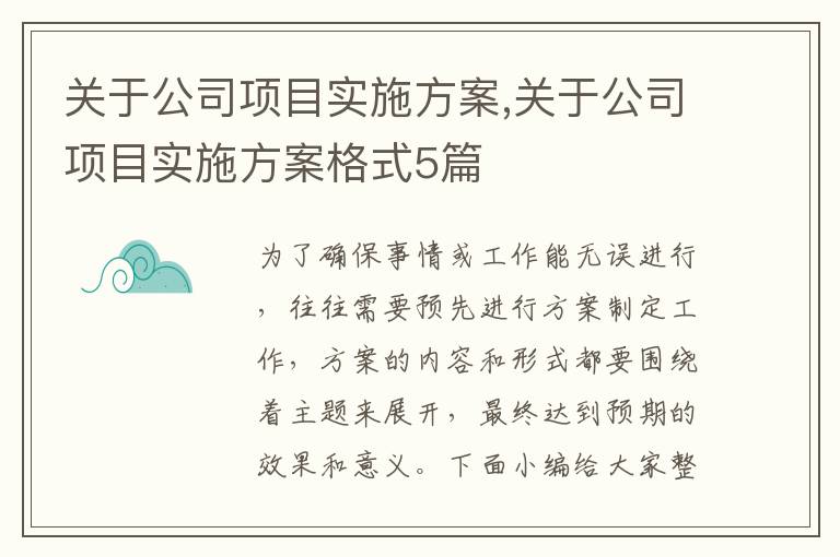 關于公司項目實施方案,關于公司項目實施方案格式5篇