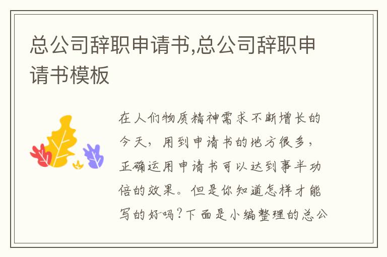 總公司辭職申請書,總公司辭職申請書模板