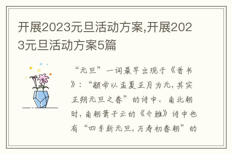 開展2023元旦活動方案,開展2023元旦活動方案5篇