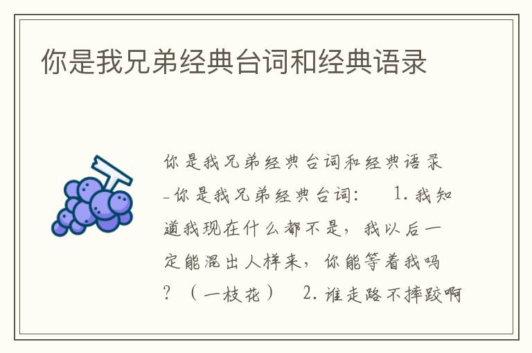 你是我兄弟經典臺詞和經典語錄