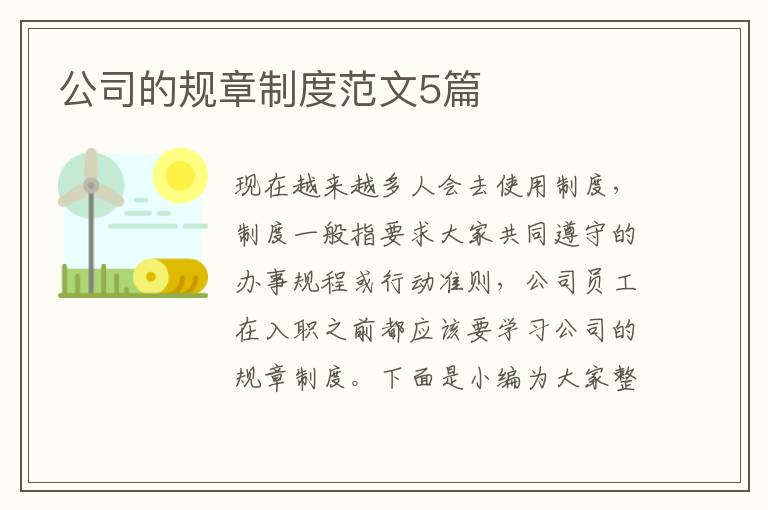 公司的規(guī)章制度范文5篇